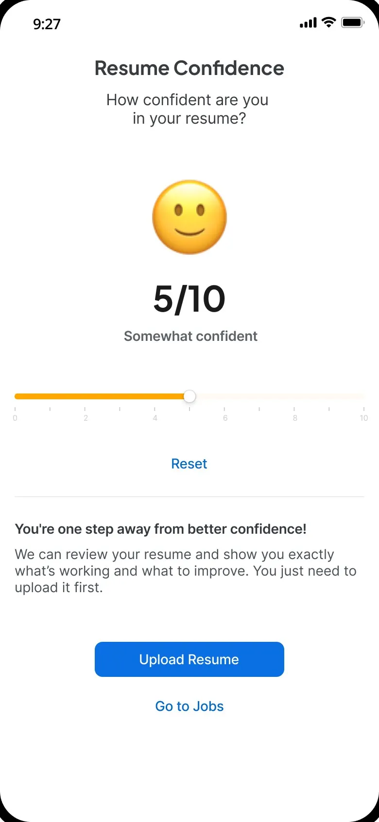 AI Resume Feedback screen showing a resume's confidence score